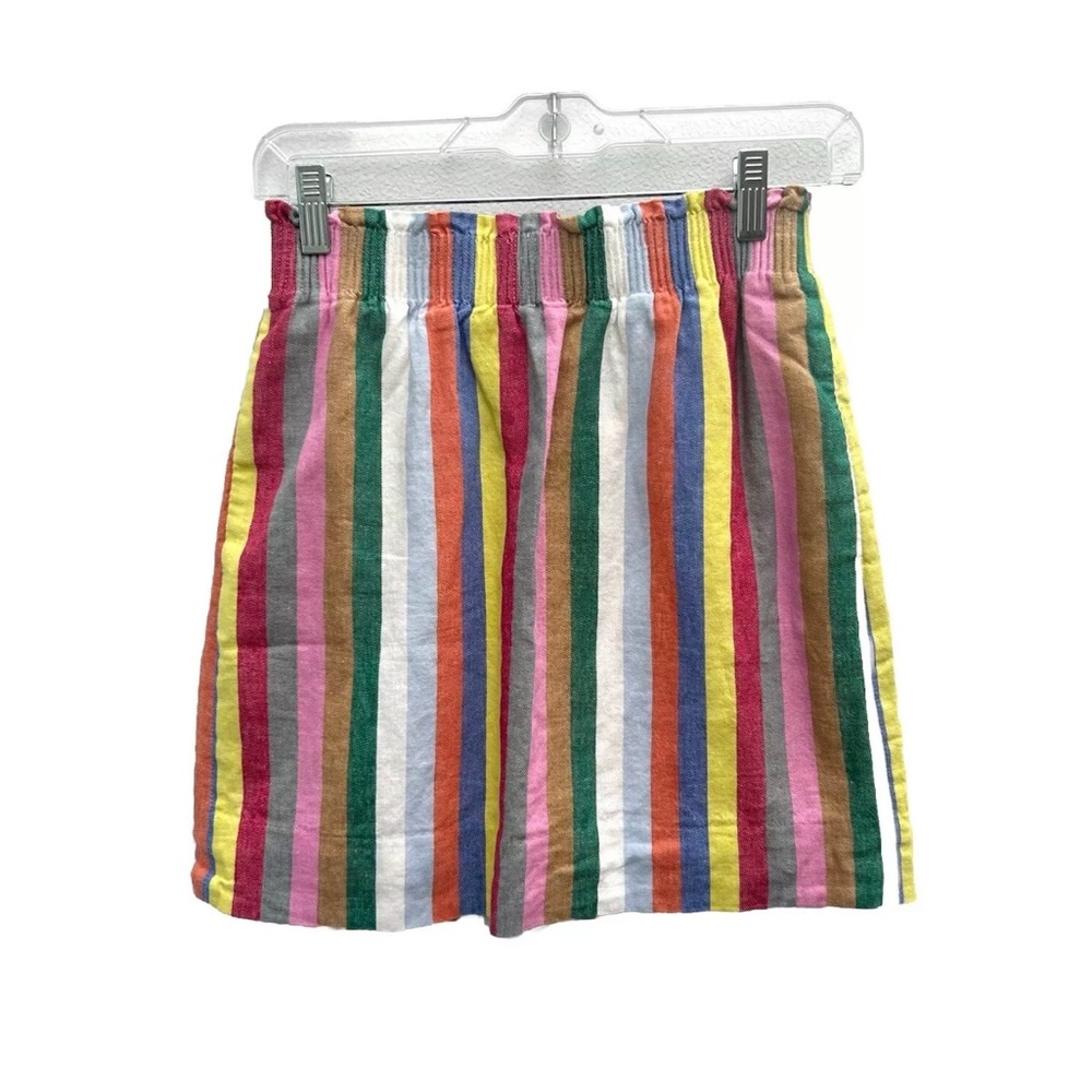 J Crew Womens Skirt 00 Rainbow Striped Linen Blend Colorful Fun Pull On Lined